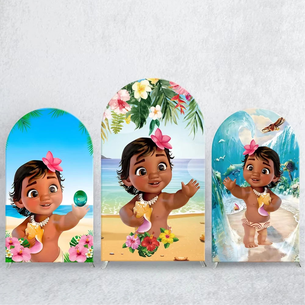 Children's Birthday Party Decoration Moana Princess Themed Arch BackdropCustomizable Baby Shower ChristeningParty Backdrop Props