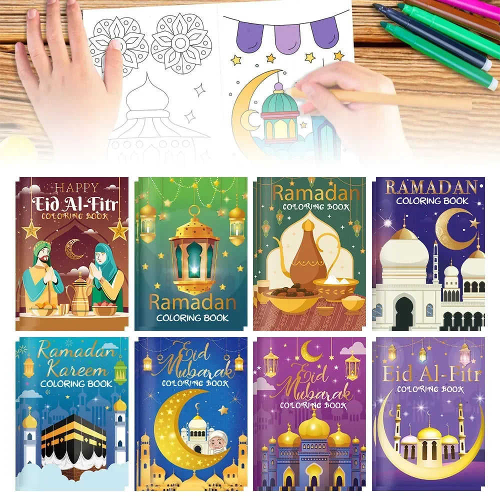 16PCS Ramadan Eid Mubarak Party Mini Coloring Book Graffiti Painting Book for Muslim Party Supplies