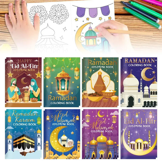 16PCS Ramadan Eid Mubarak Party Mini Coloring Book Graffiti Painting Book for Muslim Party Supplies