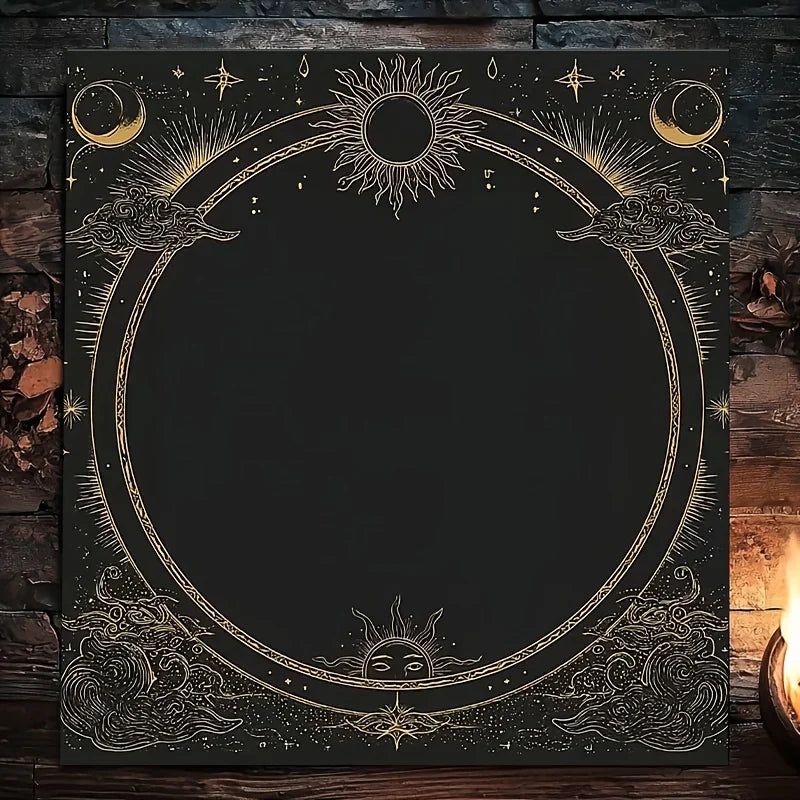 VIKAMA Black Gold Sun Moon Space Minimalist Tarot Card Altar Cloth Ritual Tablecloth Witchcraft Divination Mat Decoration