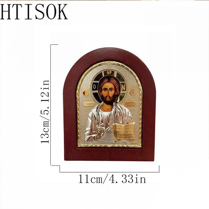 Jesus Christ Pantocrator Orthodox Icon Silver Plated Wooden Religious Wall Decor Christian Altar Prayer Home Decoration 13x11cm