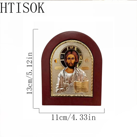 Jesus Christ Pantocrator Orthodox Icon Silver Plated Wooden Religious Wall Decor Christian Altar Prayer Home Decoration 13x11cm
