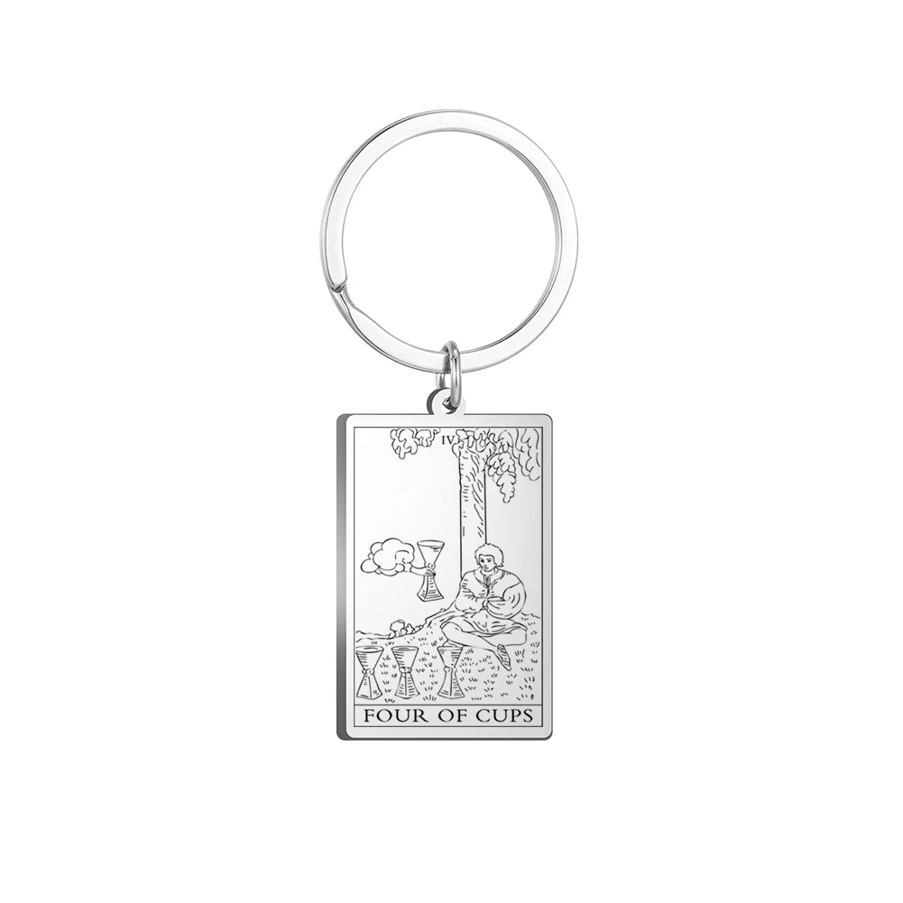 Dawapara Tarot Cards Keychains Stainless Steel Vintage Amulet Good Luck The Major Arcana Keyring Wiccan Jewelry