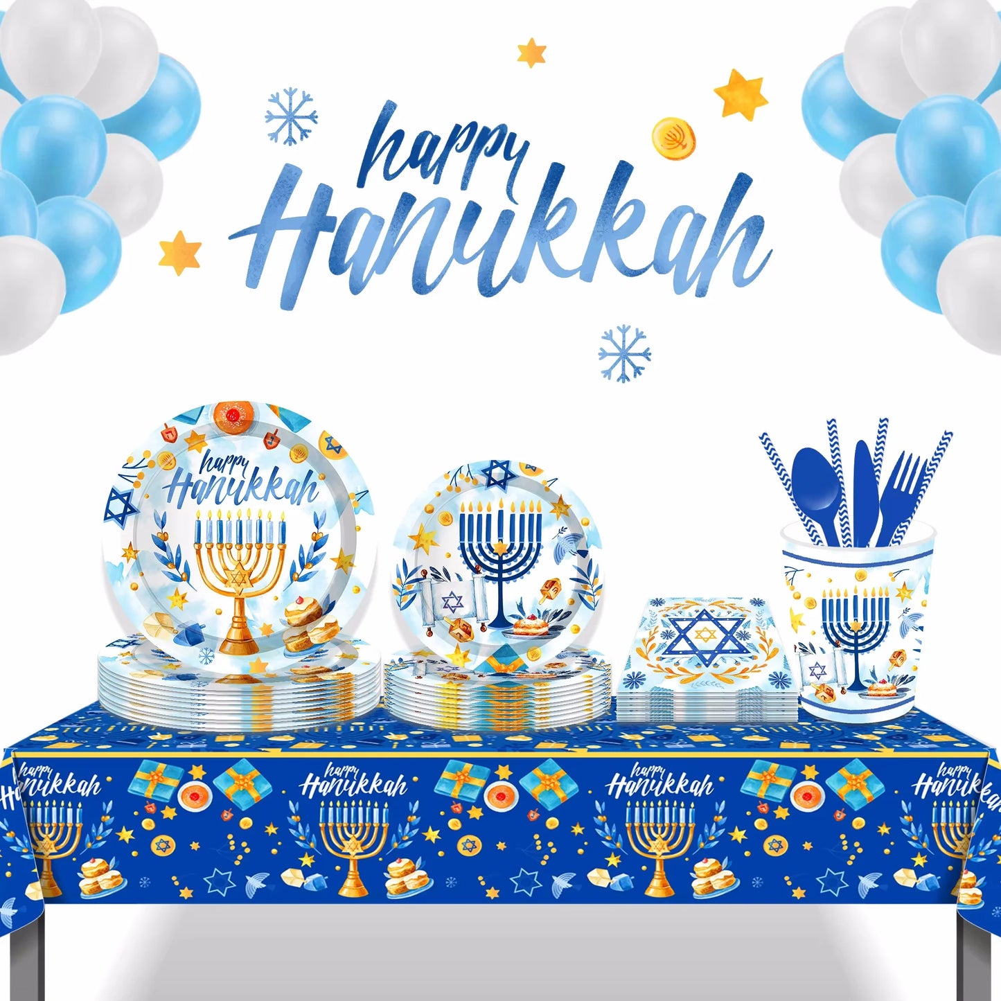 Happy Hanukkah Party Disposable Tableware Sets Paper Plates Cups Napkins Party Dinnerware Decor