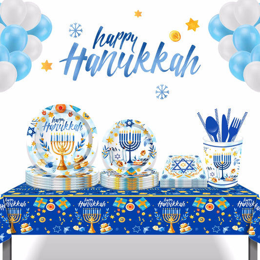 Happy Hanukkah Party Disposable Tableware Sets Paper Plates Cups Napkins Party Dinnerware Decor