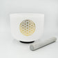 KVKA  8 Inch C Note 528Hz Life of Flower Design Chakra Frosted Quartz Crystal Singing Bowl with Free Mallet