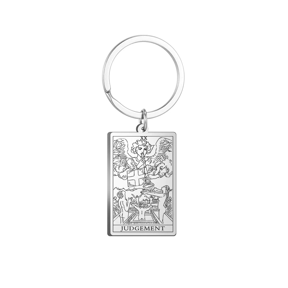 Dawapara Tarot Cards Keychains Stainless Steel Vintage Amulet Good Luck The Major Arcana Keyring Wiccan Jewelry