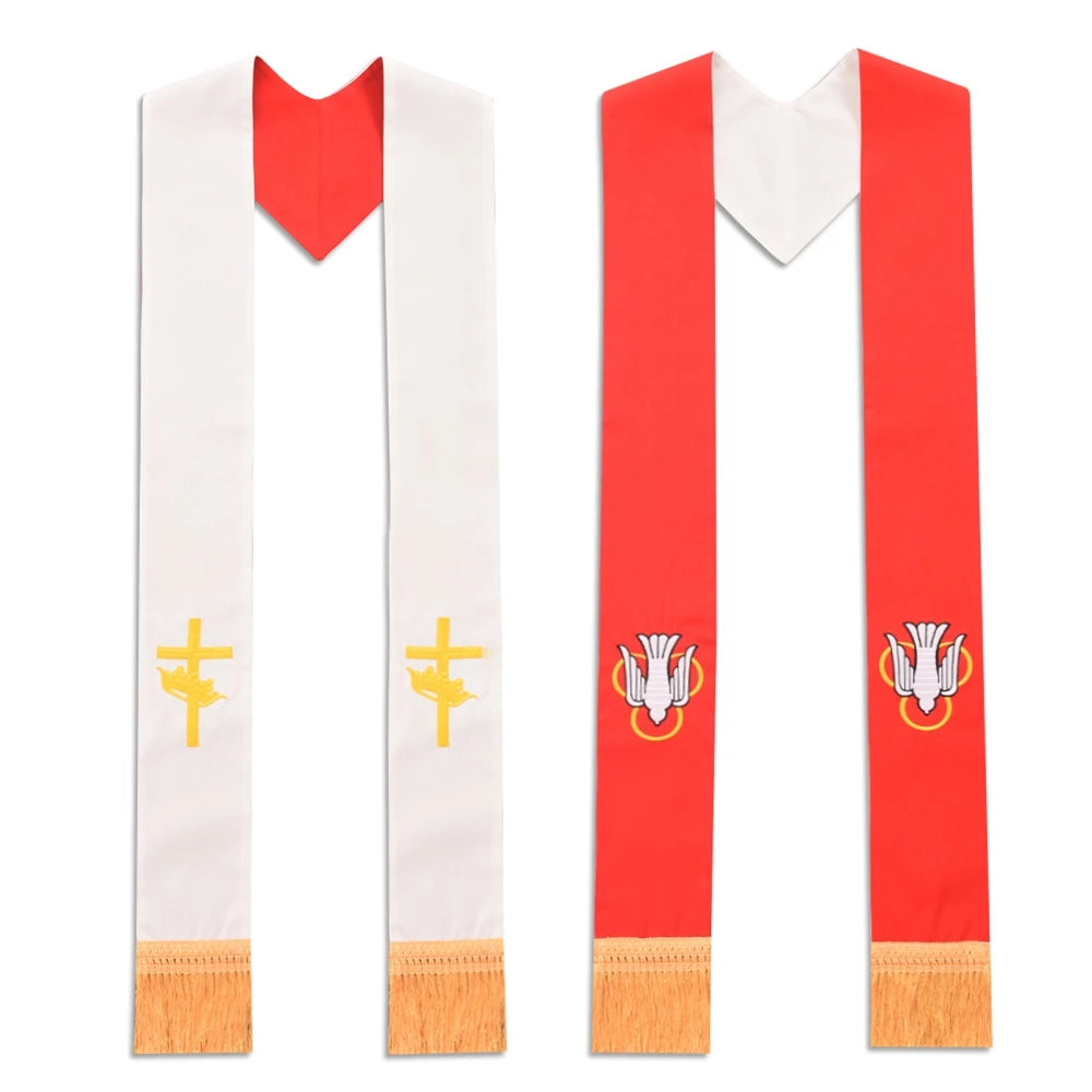 Clergy Stole Church Overlay Double Sided Cross Gold Tassels Scarf for Priest Choir