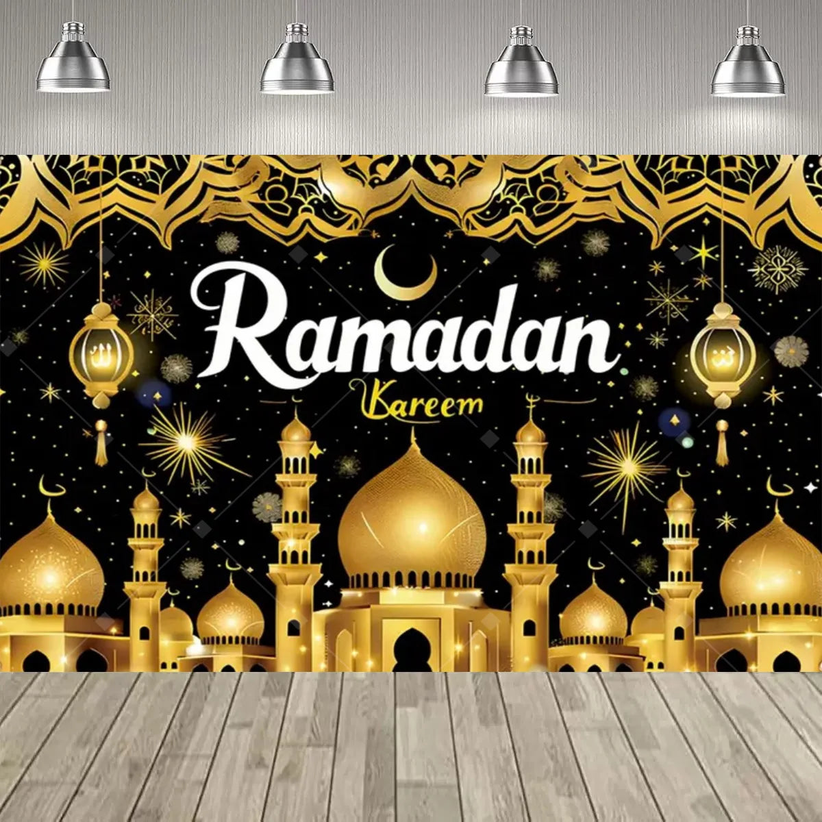 Eid al Fitr Party Supplie Decoration Backdrop Islamic Mosque Architecture Mubarak Ramadan Party Festival Celebration Banner