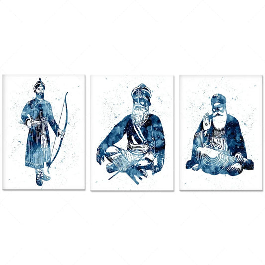 Sikh Master Murals  Blueprint Sets Guru Nanak  Guru Gobind Singh Paintings Baba Deep Singh Decorative Art
