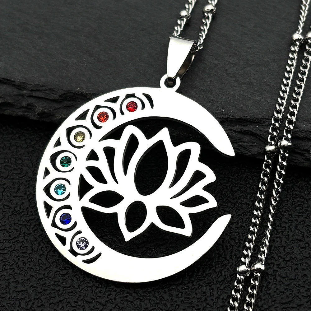 7 Chakra Sacred Geometry Metatron Necklace for Women Flower of Life Stainless Steel Stone Necklaces Reiki Healing Jewelry 9758