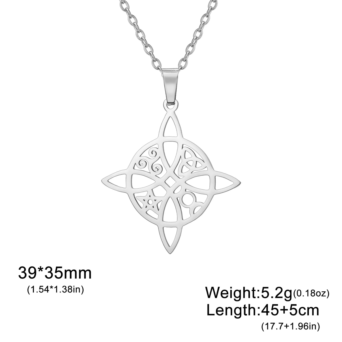 Double Amulet Protection Necklace witch Knot Pentagram Tetragrammaton Stainless Steel Protection Jewerly Wholesale