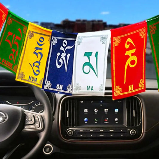 10pcs/string Tibet Guanyin Six Characters Mini Colorful Prayer Flags Five Colors Flannel Buddhist Ceremony Flag Horse Flag Eaves