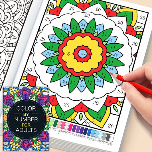 32 Pages Color By Number Mandala Coloring Book for Adults Relaxation Stress Relief Mindfulness Anti-Anxiety Therapy Gift