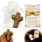 Portable Wooden Prayer Cross Pocket Card with Bag for Easter Christmas Token, Small Pocket Prayer Cross with Card Church Favors