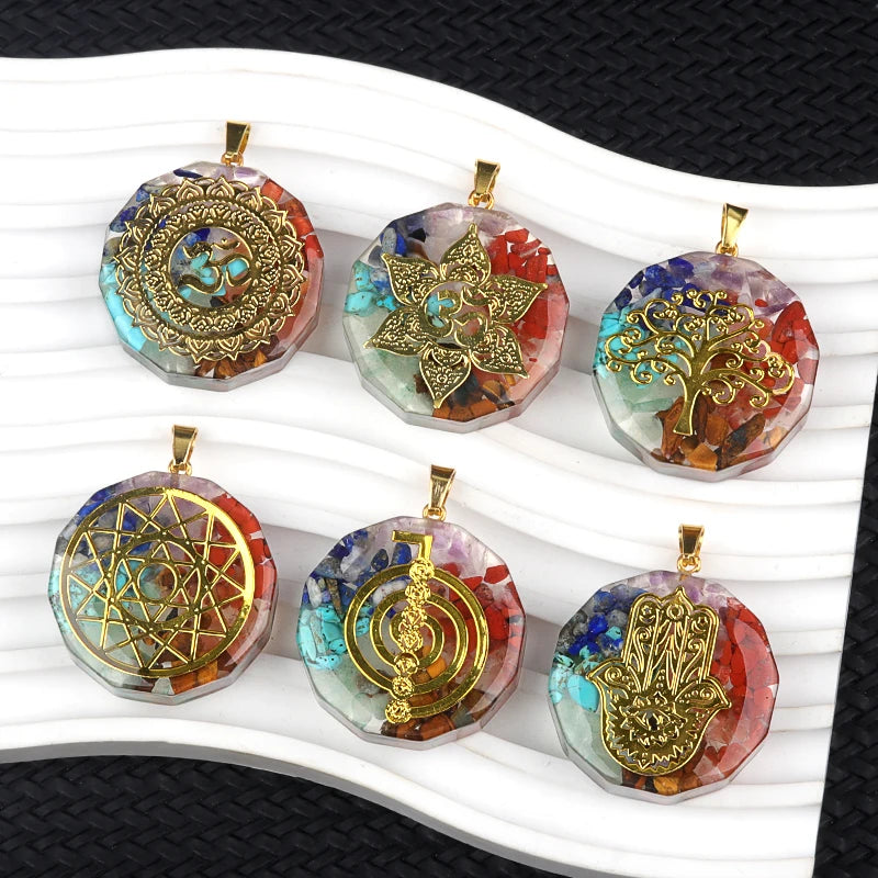 35mm Hexagon Shape 7 Chakra Orgonite Energy Pendant Healing Energy Crystal Beads for Yoga Meditation Spiritual Amulet Orgonite