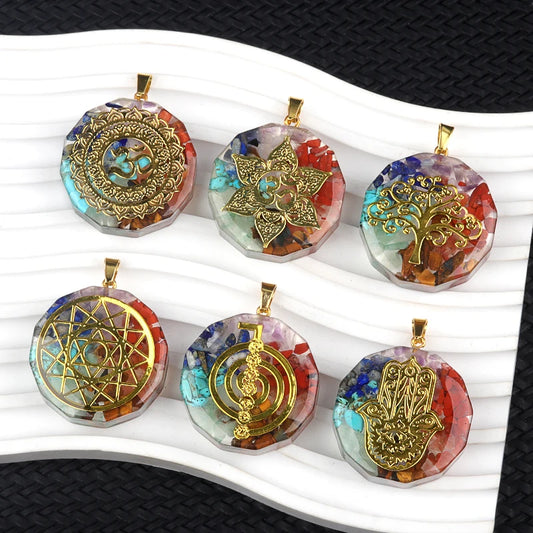 35mm Hexagon Shape 7 Chakra Orgonite Energy Pendant Healing Energy Crystal Beads for Yoga Meditation Spiritual Amulet Orgonite