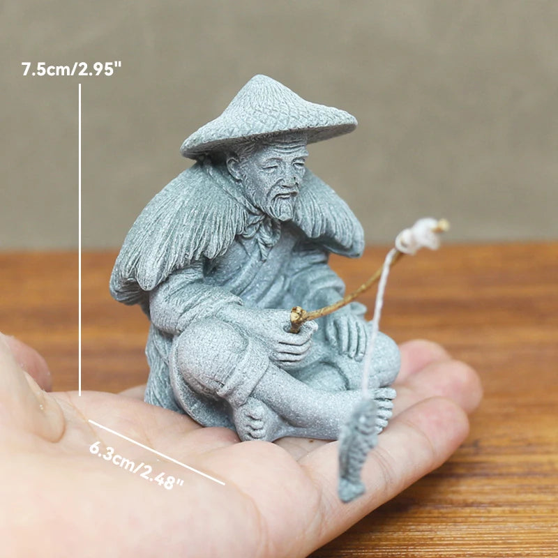 Miniature Zen Fisherman Play Chess Elder Sand Stones Figurine Garden Bonsai Rockery Aquariums Ornaments Lanscape Room Decoration
