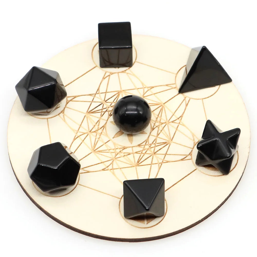7Pcs Platonic Solid Sacred Stones Geometry Set Natural Crystals Reiki Healing Chakra Gemstones Lucky Home Decoration Gifts