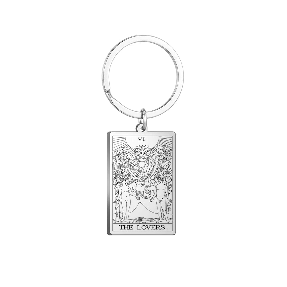 Dawapara Tarot Cards Keychains Stainless Steel Vintage Amulet Good Luck The Major Arcana Keyring Wiccan Jewelry