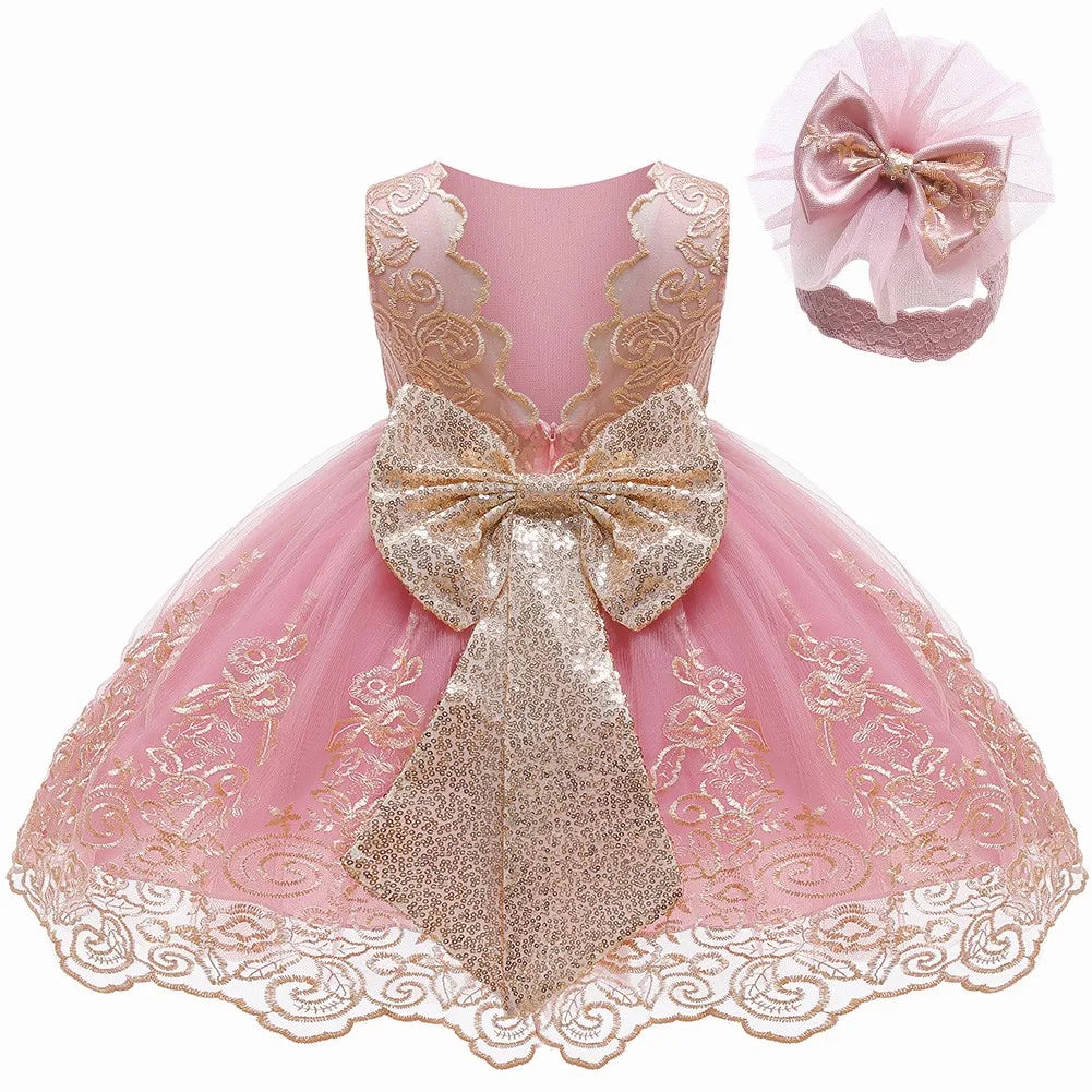 New Years Wedding Princess Dress For Girls Kid Vestidos Birthday One Year Dress Party Baptism Bow Clothes Christmas Costume 0-2Y