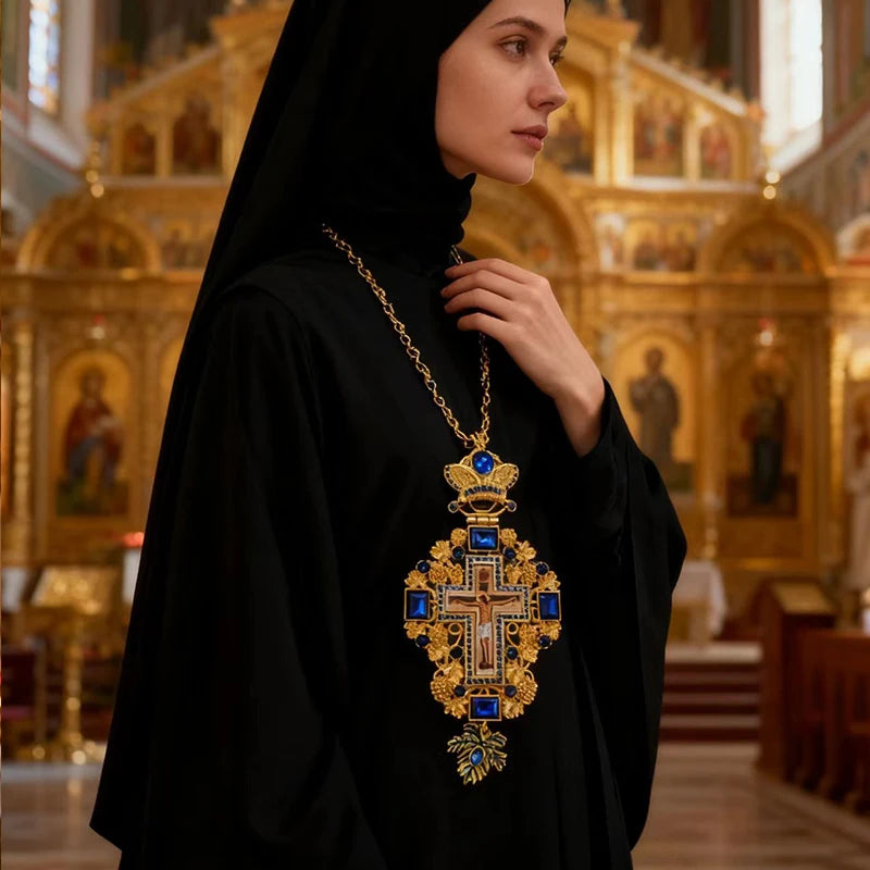 New 2026 Greece Orthodox byzantine Church Jewelry pectoral Cross Necklace Jesus Long Chain Religious icon Christian Gift Priest