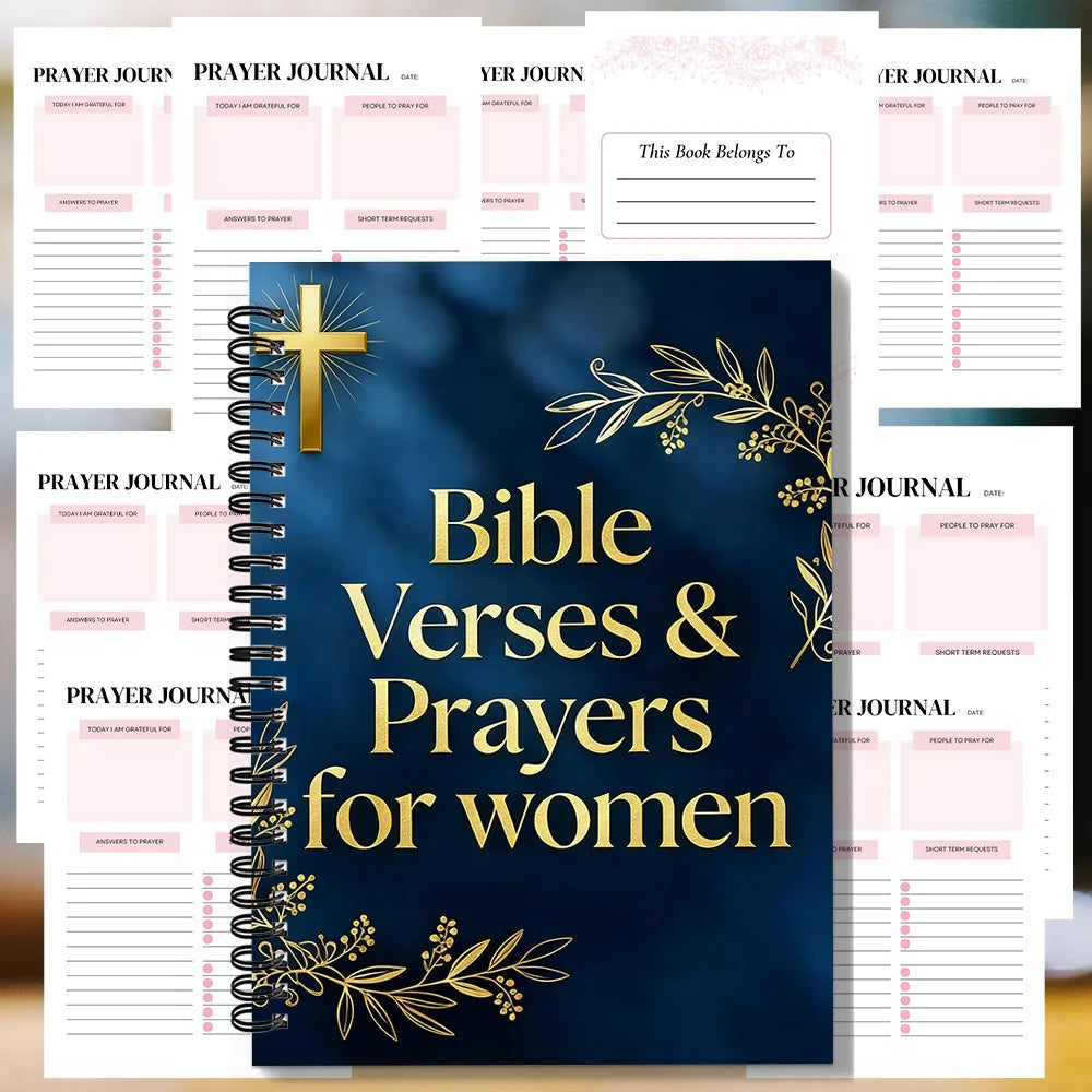 1PC Navy Blue Christian Spiral Notebook, Gold Foil Cross & Floral Bible Verse Journal, Women's Prayer & Gratitude Planner For Of