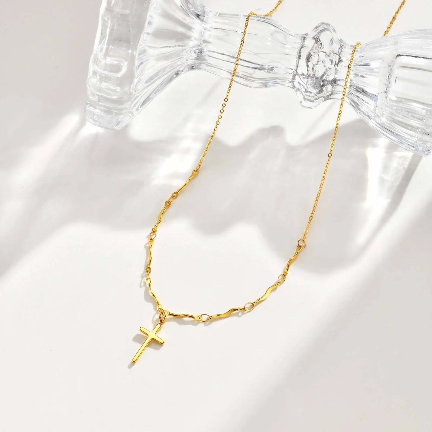 Vnox Stylish Stainless Steel Creative Cross Necklace, Classic Religious Women's Zircon Pendant, Fashion Jewelry Accessories