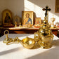 New Gold Plated Catholic Orthodox Hanging Censer Set with Bells for Church Home Altar Incense Burning Religious Devotion Gift