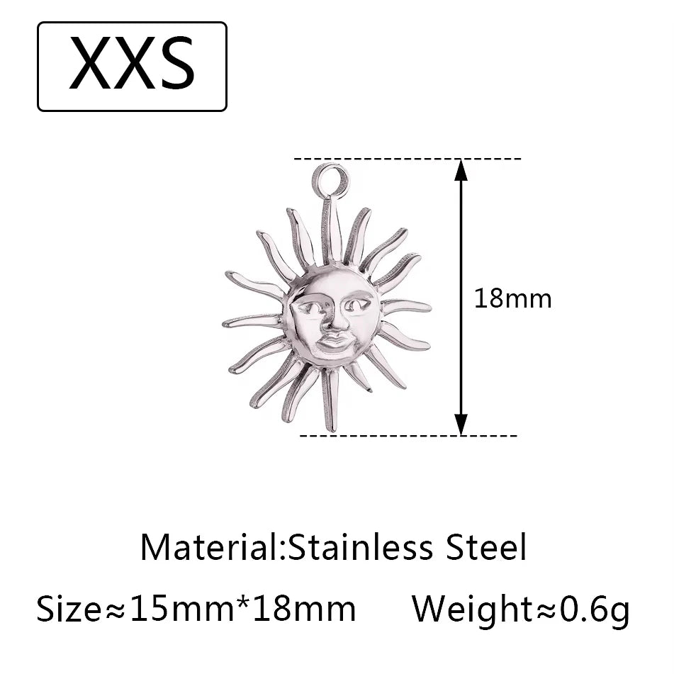 3Pcs Large Casting Vortex Face Sun Charms Stainless Steel Heart Celestial Pendants Fashion Jewelry Making DIY Bracelets Necklace
