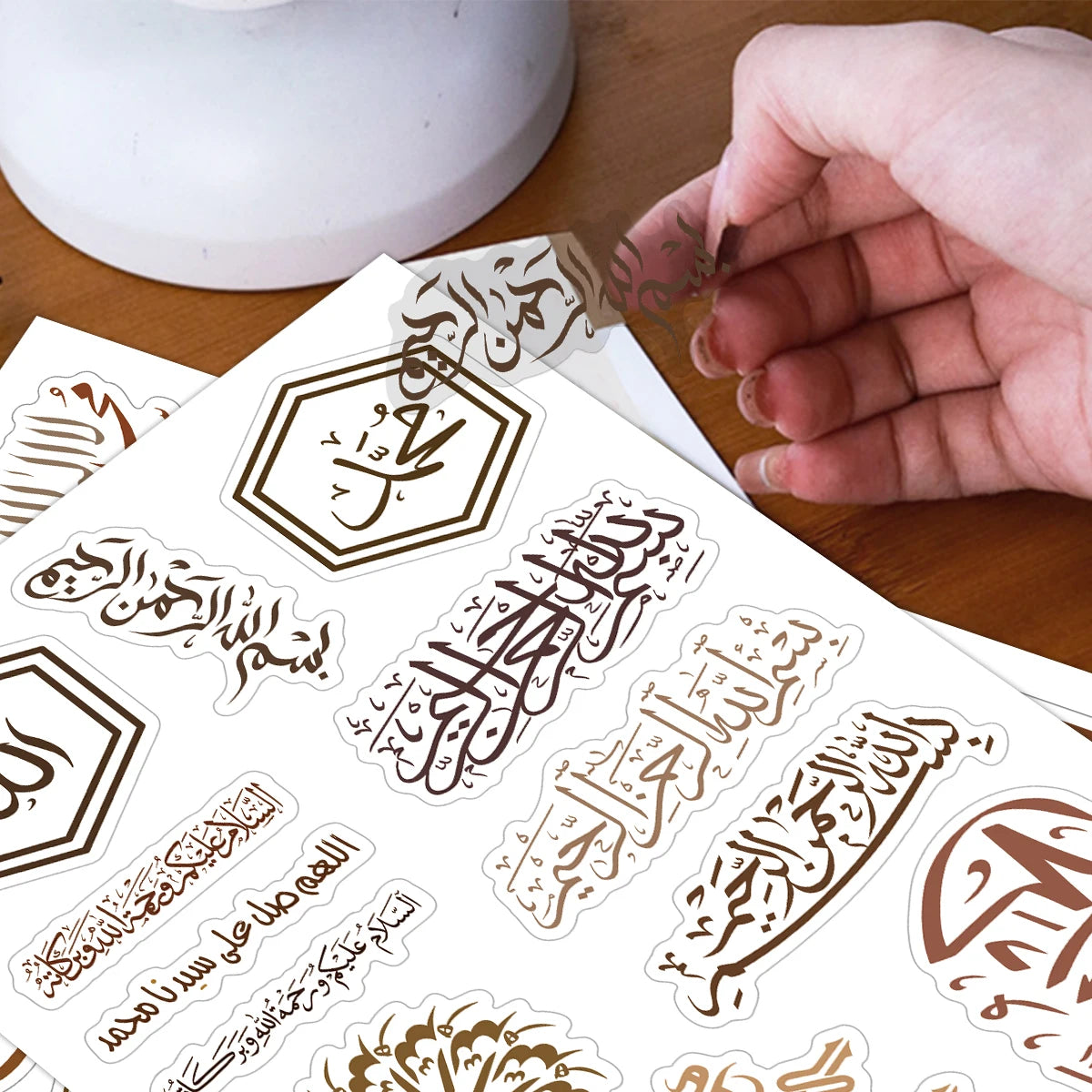 4sheets-50pcs Arabic Calligraphy Transparent Pvc Stickers,Islamic Phrases Design,Ramadan Decor Collection Labels For Gifts Wrap