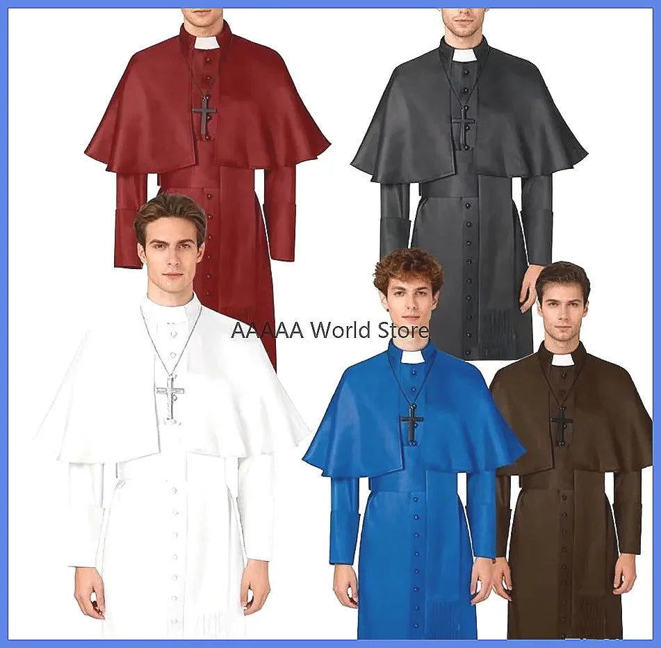 Medieval Priest Cosplay Costume Catholic Cassock Robe for Church Pastor Missionary Clergy