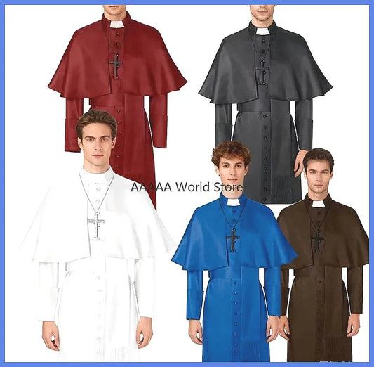 Medieval Priest Cosplay Costume Catholic Cassock Robe for Church Pastor Missionary Clergy