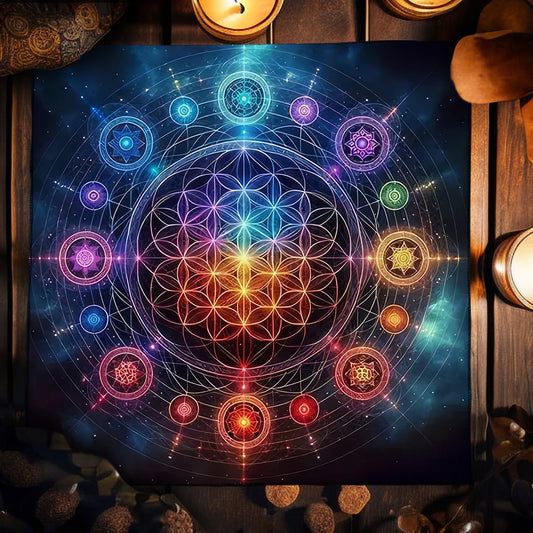 Tarot Tablecloth Mandala Flower Of Life Altar Cloth For Divination Meditation Circle Galaxy Tarot Mat Spiritual Oracle Card Pad