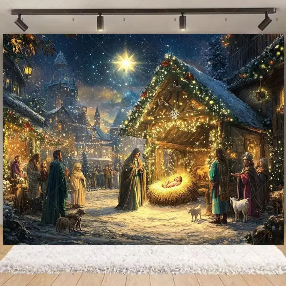 Birth of Jesus Background Party Decoration Supplies Merry Christmas Baby Shower Supplies Banner Backdrop Decor Photo Shoot Props