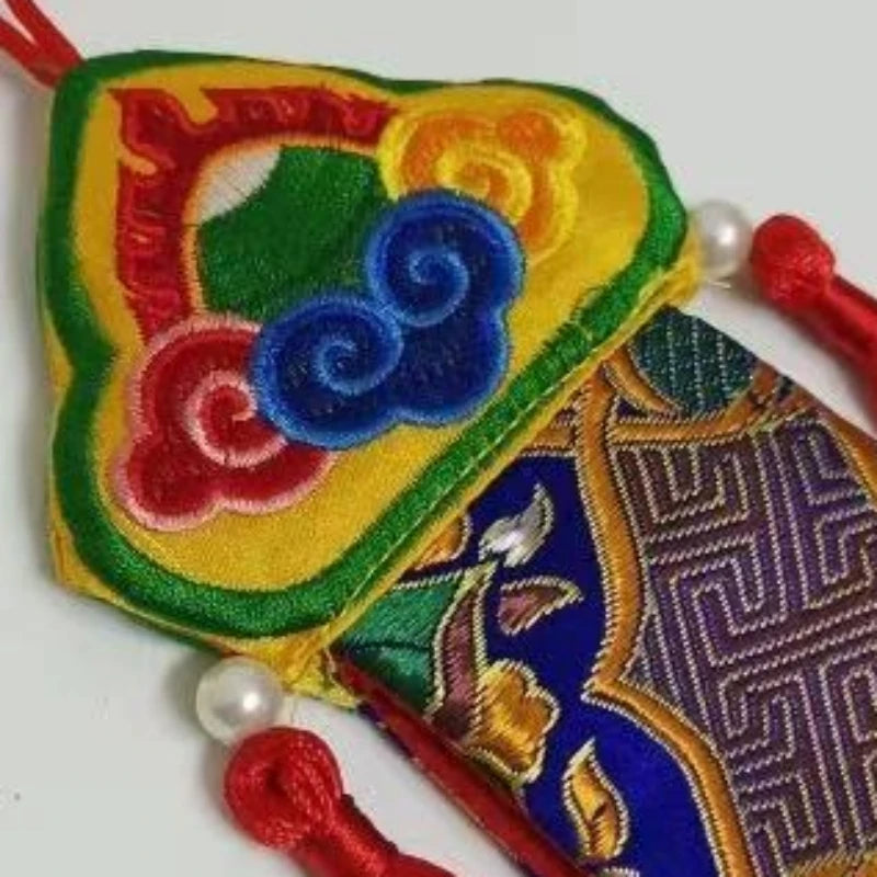 Tibetan Tantric Nepalese Embroidered Drum Banner,Hand Drum Ribbon,Exquisite Tibetan-Style Buddhist Hall Hanging Banner 60 cm