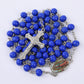 Blue Rosary Necklace For Women Men 6MM Wooden Prayer Beads Long Chain Religious Virgin Mary Cross Pendant Men Party Jewelry Gift