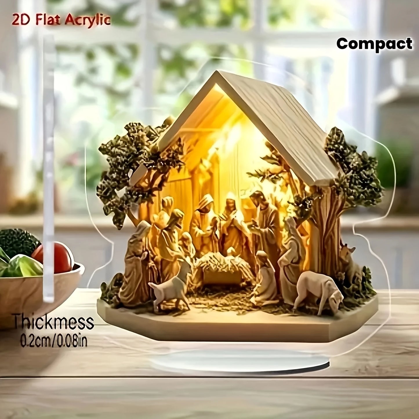 2D Acrylic Desktop Christmas Decor - Jesus' Birth Virgin Mary Angel Cartoon Print Christian Home Christmas 2026 New Year Gift