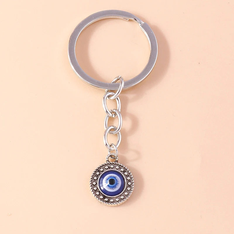 Aihua Lucky Eye Alloy Fatima Hand Keychain Heart Glass Bead Blue Turkish Evil Eye Key Chain Car Keyring for Women Men Jewelry