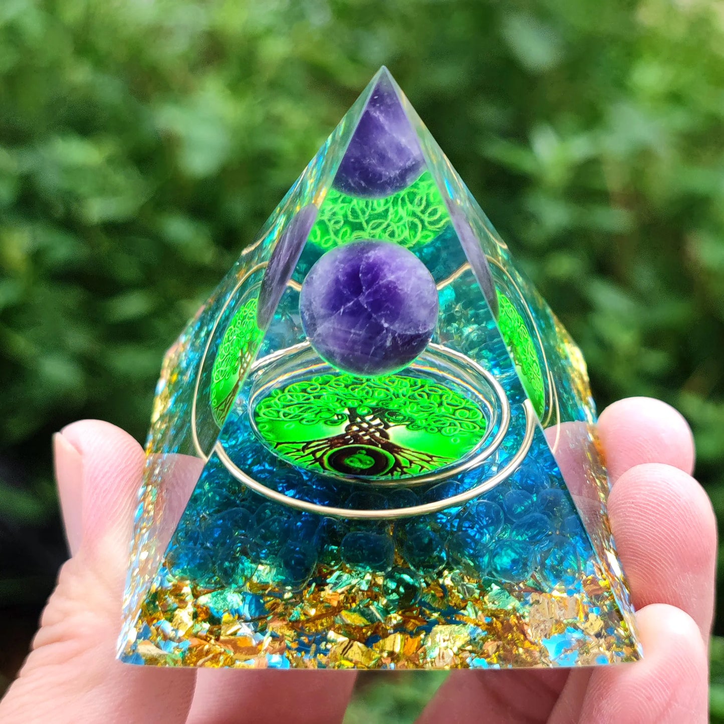 Energy Pyramid Orgonite Reiki Natural Amethyst Ball Healing Crystals Chakra Tool Ornaments Resin Stones Craft Kids Gift Pyramid