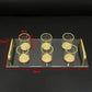 Judaica Clear Acrylic Tray and Six Cups with Gold Handles For L'chaim Shabbat Kiddush Jewish Family Table Decoration