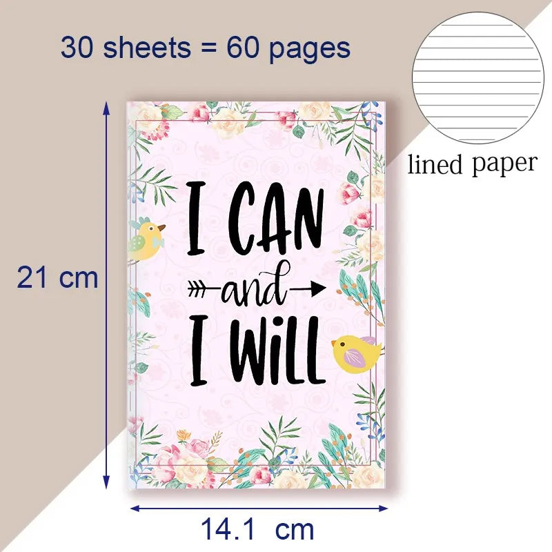A5 Notebook Note Book Motivational Quote - I Can and I Will - Sketch Writing Blank Journal Success Notepad New Job Graduation