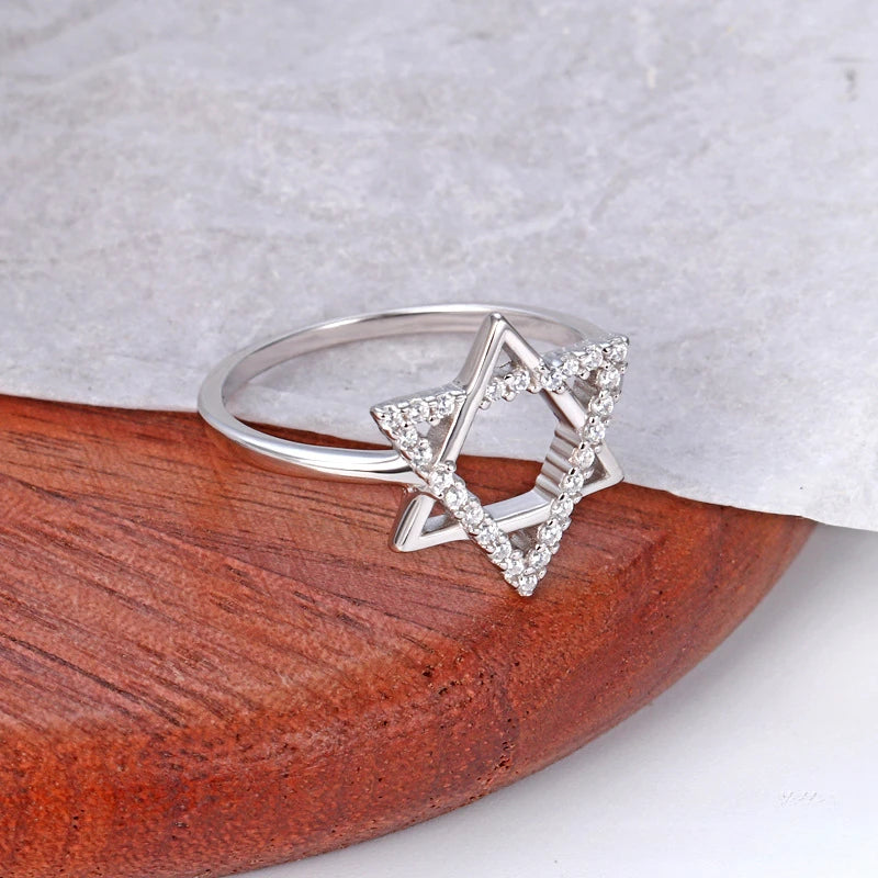 Jewish Star of David Ring for Women 925 Sterling Silver Cubic Zirconia Finger Ring Protection Amulet Jewelry Christmas Gifts