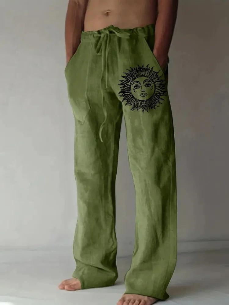 Retro Compass Printed Men's Casual Pants Harajuku Street Trendy Men's Straight Leg Pants Casual High Waisted Drawstring Pants