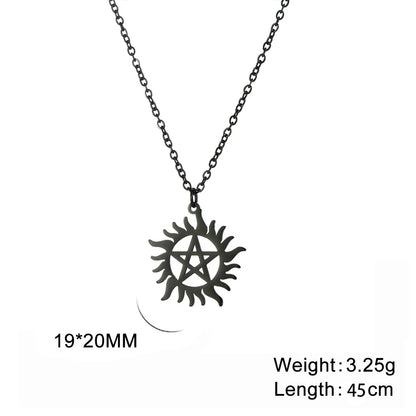 Skyrim Stainless Steel Shining Sun Pentagram Pendant Necklace Supernatural Dean Statement Box Chain Necklaces Couple Women Men