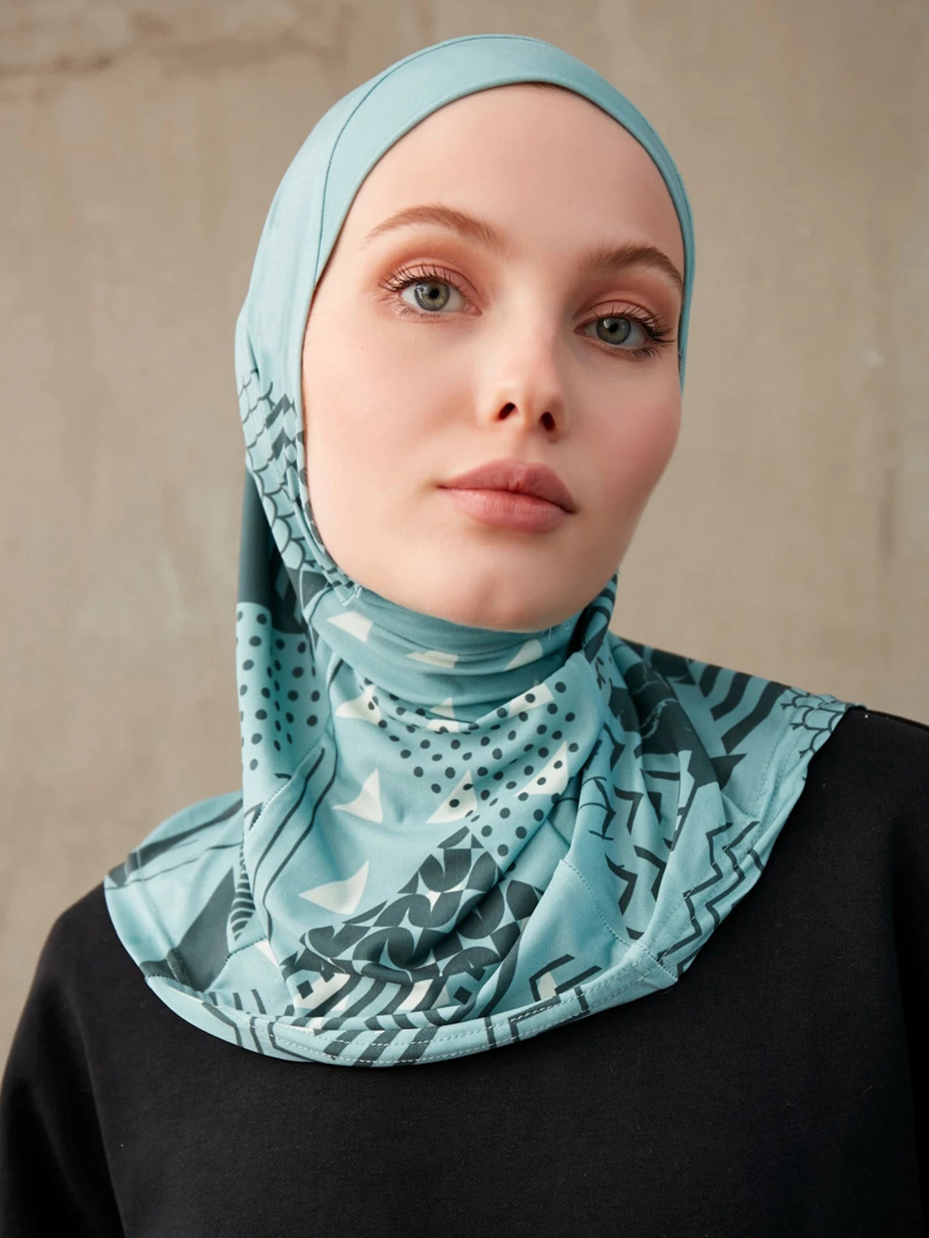 Sporty Inner Women's Hijabs Muslim Breathable Islamic Instant Turban For Ladies Geometric Printing Pattern Head Wrap Headband