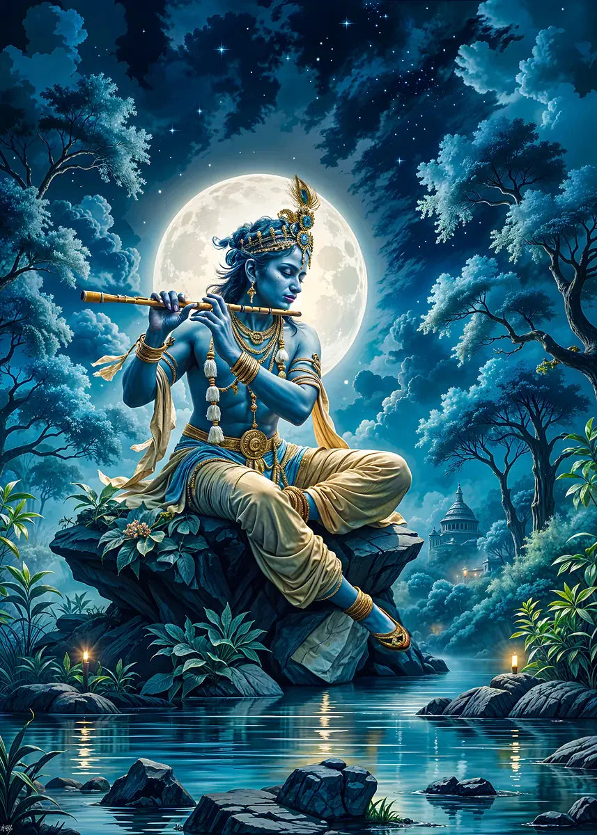 Hindu God Lord Krishna Shiva Ganesha Meditation Indian Traditional Artwork Poster Canvas Painting Wall Pictures Home Decor Gift