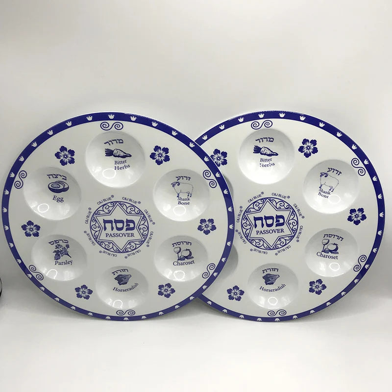 Jewish Passover Seder Plate Melamine Pesach Plates Elegant Blue Renaissance Design Passover Plates Gifts 12inch(30cm)