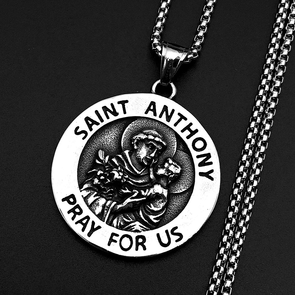 SANIT ANTHONY PRAY FOR US Chain For Women Men Stainless Steel Silver Color Patron Saint Of Lost Things Religious Jewelry Gifts