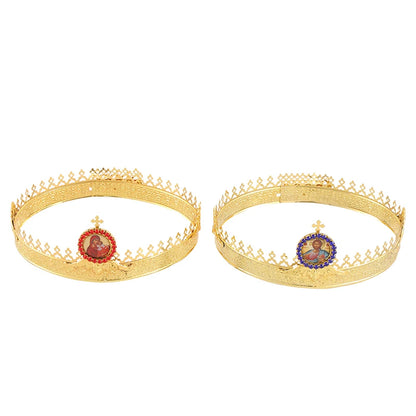 Gold Plated Orthodox Wedding Crown with Virgin Mary Icon for Church Liturgy Marriage Ceremony Christian Religious Gift
